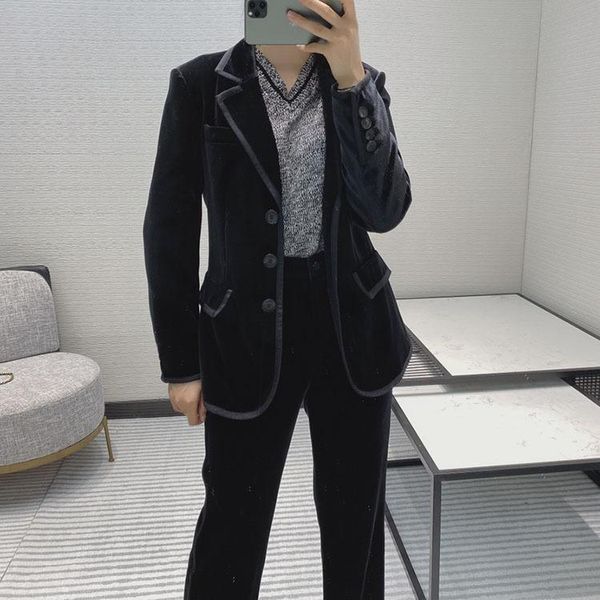 

women's two piece pants autumn women velvet jacket blazer with casual long trouse female suits tclai, White