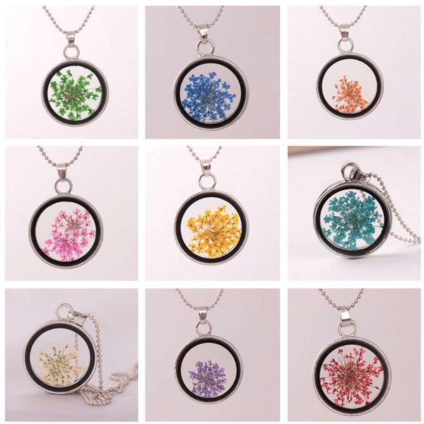 

popular flower frame necklace diy personalized natural flower box pendant dmfn314 (with chain) mix order pendant necklaces, Silver