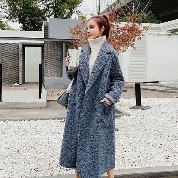 

heydress cashmere coat parka female sheep sheared jacket long female fur coat lamb hair autumn warm plus size women, Black