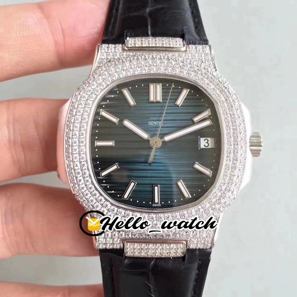 Migliore versione MKF Nuovo 5719 Diamond Bezel D-Blue quadrante strutturato Miyota 9015 Modifica Swiss Cal.324CS Orologio automatico da uomo in pelle con fibbia per gioielli