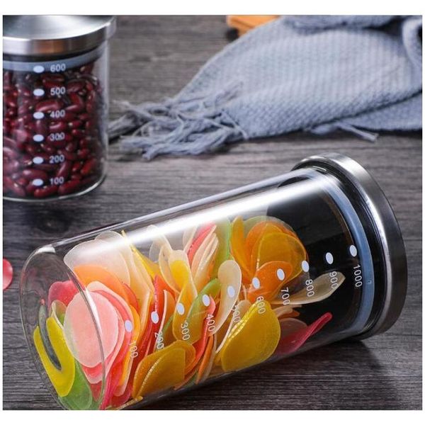 

600/800/1000/1200ml bamboo/ stainless lid glass airtight canister storage bottles grains tea leaf coffee bea jllvgp trustbde