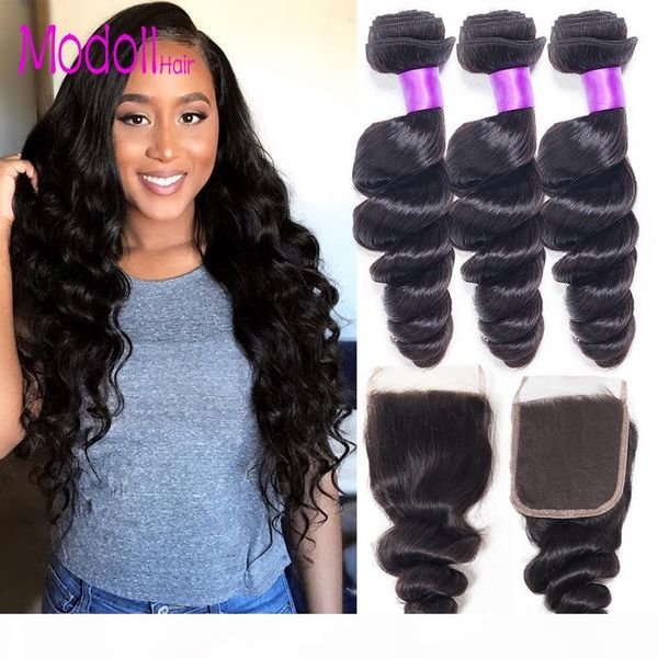

loose wave human hair bundles with closure brazilian remy hair weave bundles with closure wet and wavy human hair bundles with closure, Black;brown
