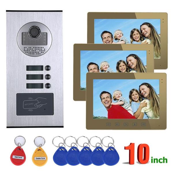

video door phones gamwter wired intercom systems 3 apartments 10 inch phone system rfid ir-cut hd 1000tvl doorbell camera