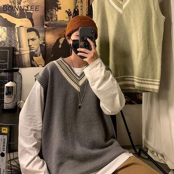 

oversized sweaters vest women couple teens v-neck all-match knitting college korean style chic femme soft trendy harajuku, Black;white