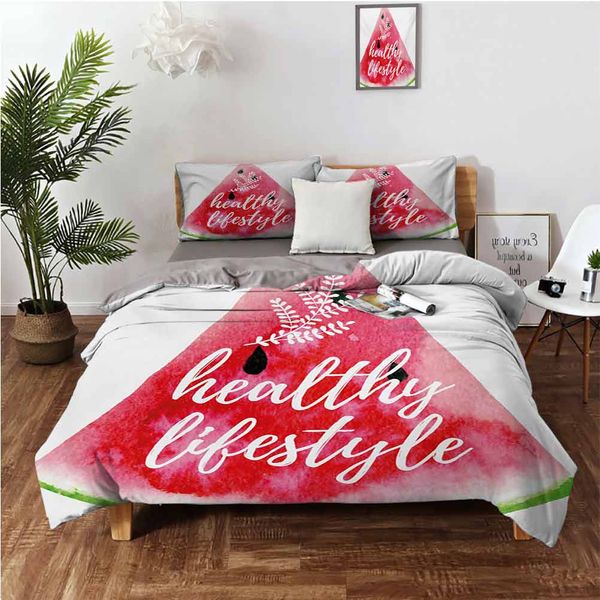 

healthy lifestyle themed quote on vivid hand drawn watermelon figure with herbsbedding 3-piece set