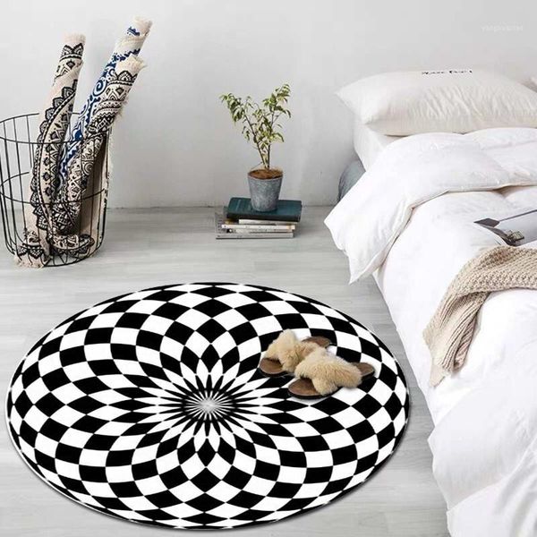 

carpets 3d bottomless illusion area rug black & white plaid stripe non-slip mat floor protector dining room living home decoration1