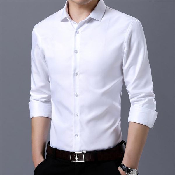 

solid men dress shirts long sleeve casual slim fit white formal social shirt male brand clothing prom wedding camisas hombre, White;black