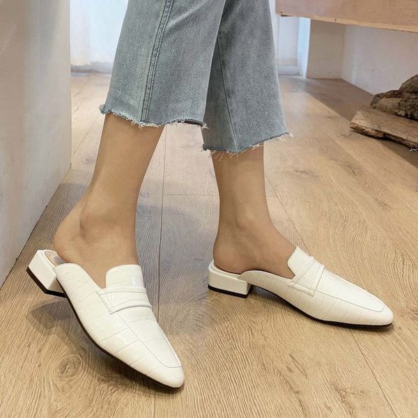 

was 2020 fashionable summer slingback ladies pumps low heel slip in women's shoes round toe plutonium leather sandals size 34-43, Black