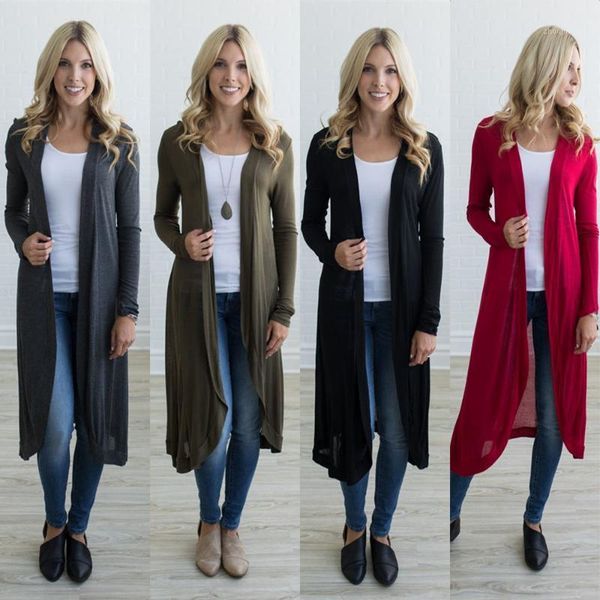 

solid color long sleeve all-match knitted cardigan long coat new korean coats women spring fall 2020 women clothing1, Tan;black