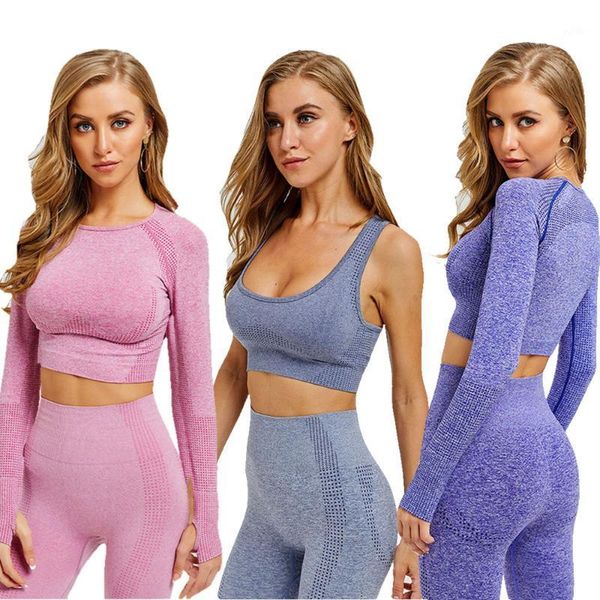

yoga outfits women seamless set fitness sports suits gym clothing long sleeve shirts high waist running leggings workout pants1, White;red