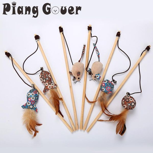 

cat toys 3pcs/lot pet catnip wooden toy with bell feather mouse teaser rod grinding1