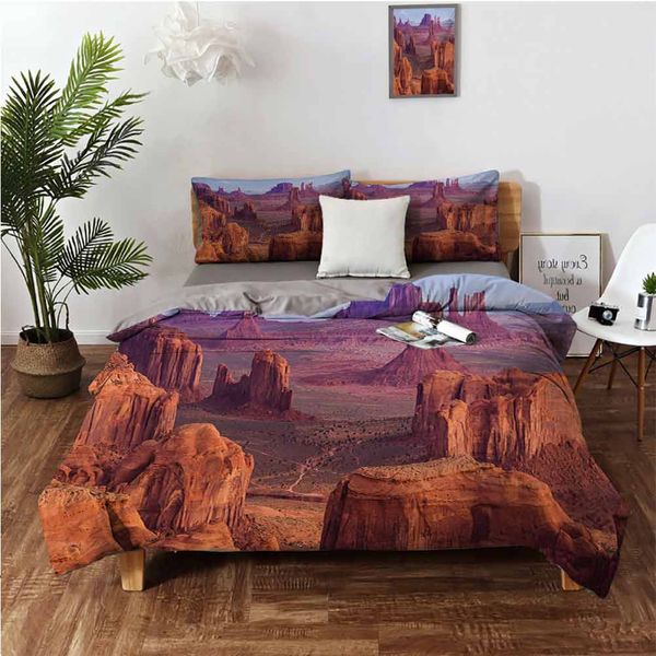 

view of deep canyon with different scaled length red rocks discovery artwork themebedding 3-piece set