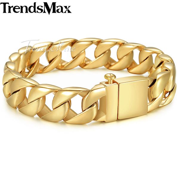 

trendsmax 316l stainless steel bracelet for men silver gold color men's bracelet curb cuban chain hiphop jewelry hb123, Black