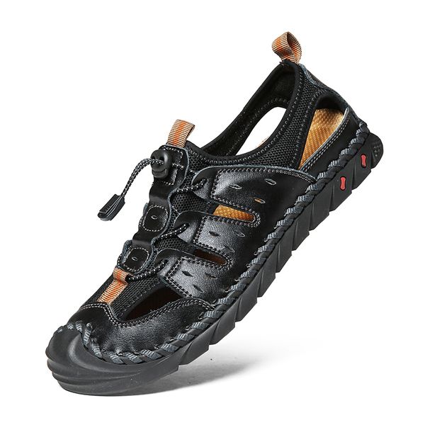 

male fashion big size genuine leather outdoors anti-slip and summer shoes cover handcrafted sandals zapatos hombre k8gt, Black