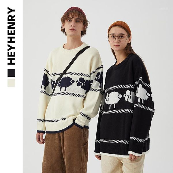 

pullovers oversize couples striped knit sweater men hip hop female new winter retro1, White;black