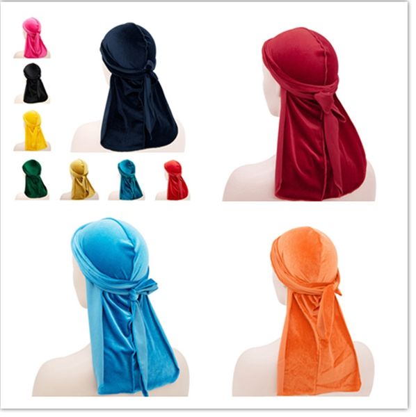 

16 цветов роскошные унисекс бархатные дургис бандана турбанская шляпа пиратские колпачки doo durag biker headwood headband pirate hat headwr, Yellow