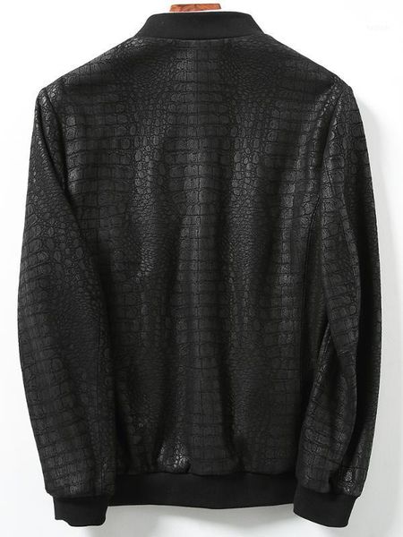 

men 2020 genuine leather motorcycle bomber jacket real sheepskin coat baseball collar chaqueta cuero hombre 8692 kj22921, Black