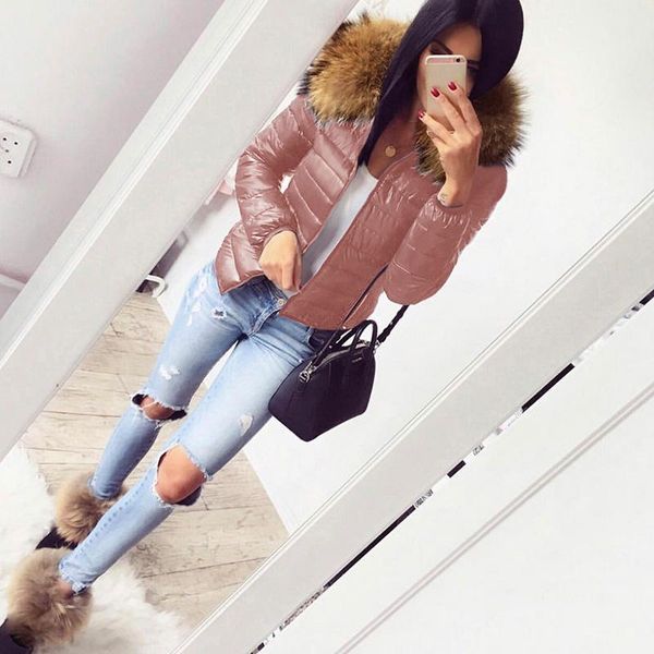 

solid cotton jacket women winter warm thick fur collar hooded short jackets fleece coat female plush slim-fit outerwear overcoat, Black