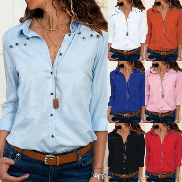 

solid color long sleeve button corn women's chiffon shirt, White