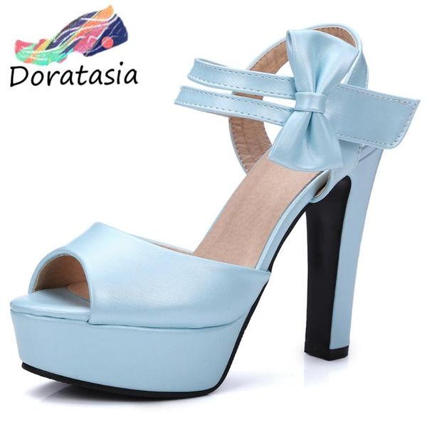 

doratasia the big size 43 women solid platform butterfly hook loop shoes high heel sweet elegant pumps women sandals, Black
