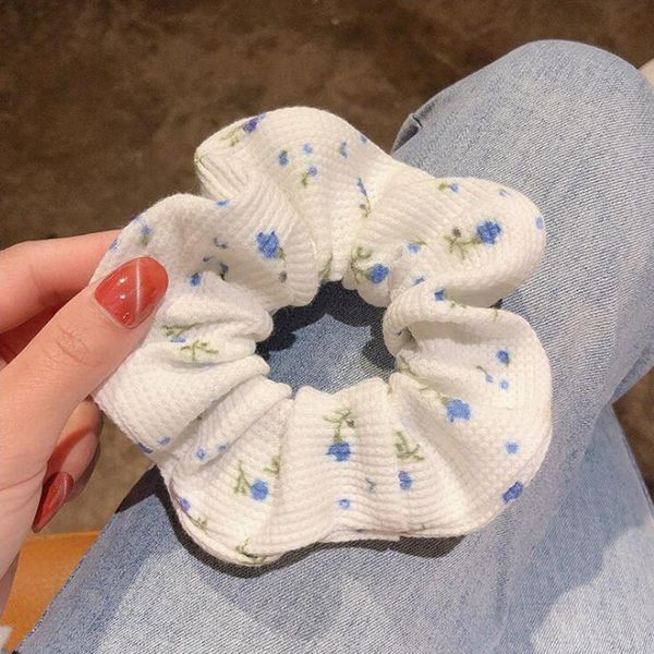 

2020 new korean design floral printed ponytail holder scrunchies elastic white hairband hair rope women girl hair accessories h wmtooc, Black;brown