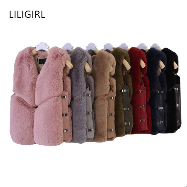 LILIGIRL Gilet di pelliccia per bambini Cappotto per neonate Caldo addensare vestiti in pelle 2020 Capodanno Moda Bambini Pelliccia di volpe Outwear LJ201125