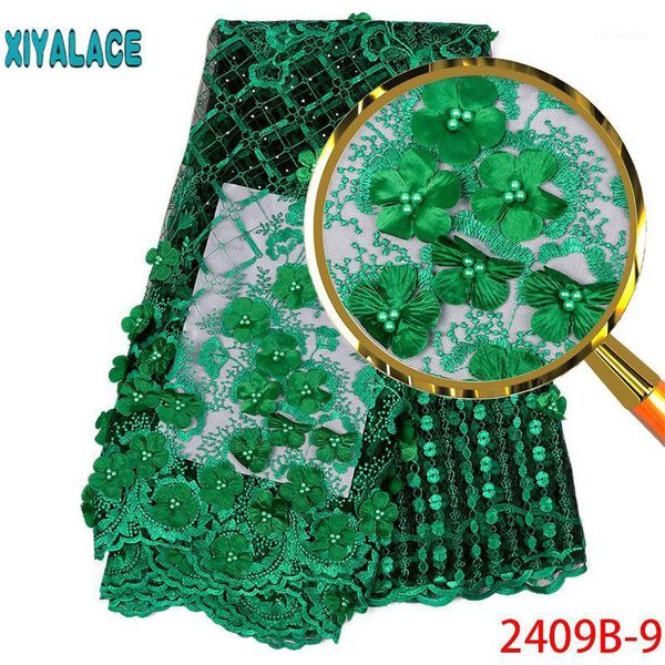 

ribbon african lace fabric 2021 tulle with beads nigerian women for 5yards pgc2409b-11, Pink;blue