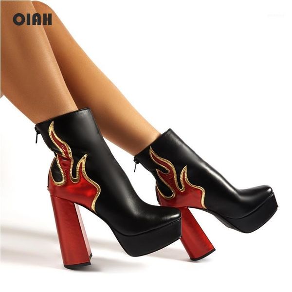 

boots spring autumn ankle women platform rubber sole ablaze black flame leather pu high heels shoes woman comfortable1