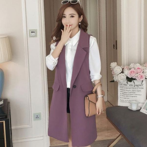 

plus size 3xl spring autumn long coat sleeveless suit vest coat women chaleco mujer ladies office blazer vest jacket aq727, Black;white