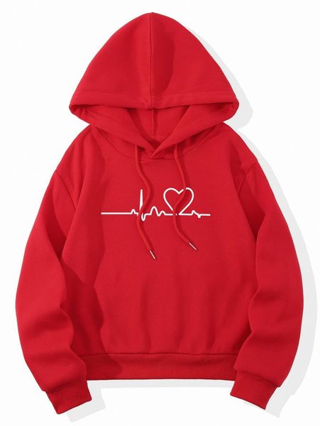 

heart print thermal lined hoodie s3m7#, White;black