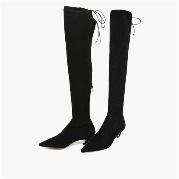

boots boot autumn and winter over knee pointed curved heel women's, Black