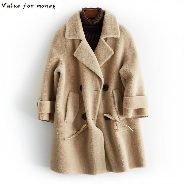 

wool 100% jacket autumn winter coat women clothes 2021 streetwear real fur coat korean vintage sheep shearling suede lining, Black