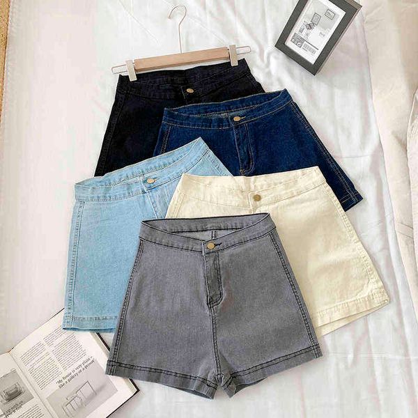 

women's denim shorts fashion casual zipper fly button solid high waist shorts cozy stretch shorts womens 2022 summer new y220311, White;black