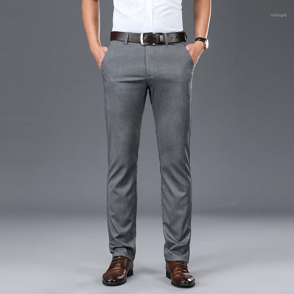 

men summer fashion tencel suits business formal straight trousers male loose casual solid color mid waist zip pants1, White;black