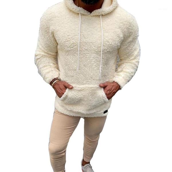

2020 autumn and winter new plus velvet thick pocket men hoodie lamb plush solid color warm casual slim man sweatshirt1, Black