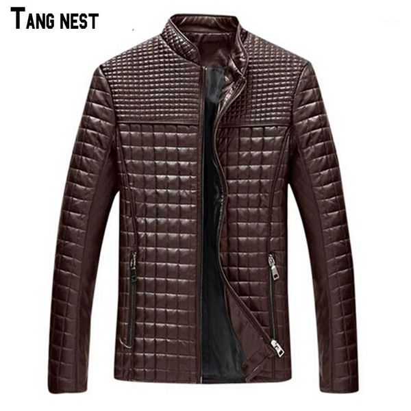 

tangnest 2017 new arrival men's solid fashion pu leather jacket male casual slim fit solid big size m-5xl coat mwj7191, Black;brown