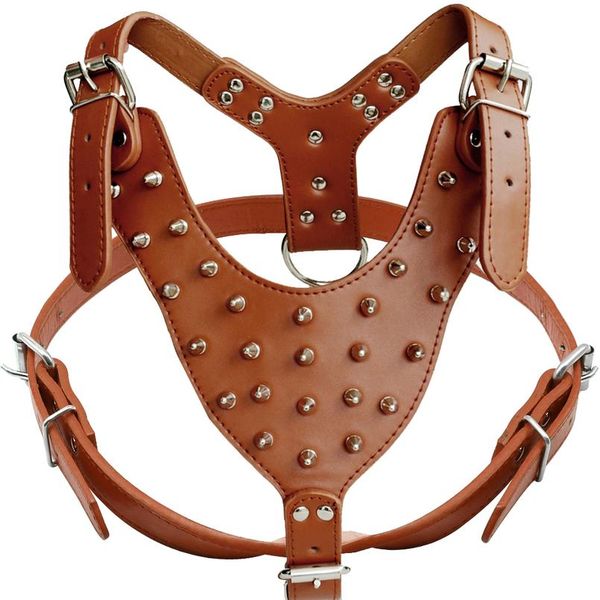 

cool spiked studded leather dog harness adjustable for medium large dogs pitbull bulldog boxer mastiff walking sqcbap