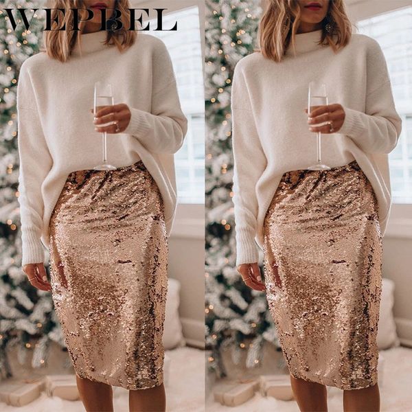 

women autumn sequins bodycon skirt casual ladies high waist midi skirt night club wear q1210, Black