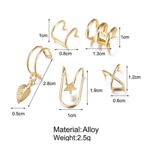 

5pcs/set ear cuff gold leaves non-piercing ear clips fake cartilage earring jewelry for w jllhmn, Silver