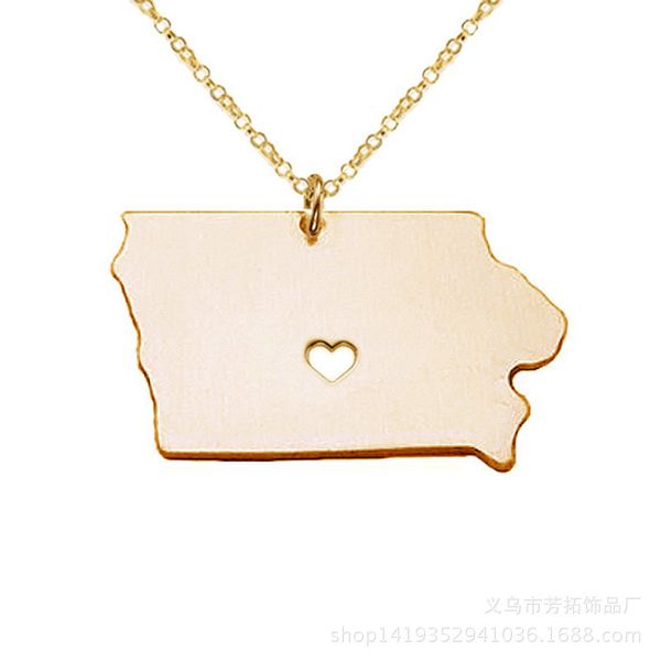

cross-border new, stainless steel map pendant necklace for friends in iowa, usa, Silver