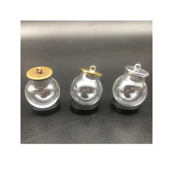 

50sets/lot silver/gold/bronze color 20*12mm glass globe base set vial pendant glass cover dome glass necklace pendan sqceik, Black