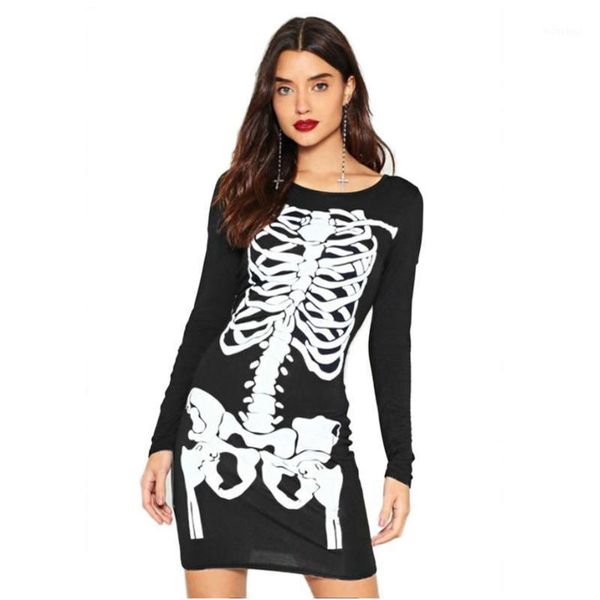 

cibo womens halloween costumes round neck long sleeve personality skeleton dress cosplay costume girls casual clothes1, Black;red