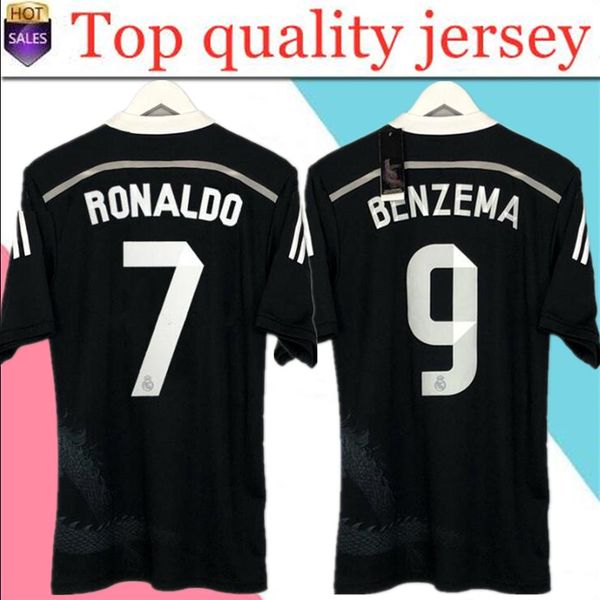 

ronaldo benzema isco long sleeve 2014 2015 real madrid short sleeve retro soccer jersey 14 15 vintage third black football shirt chinese dra