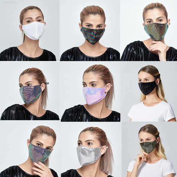 

sequin masks with 2 pm2.5 filter designer face spring and summer cloth dust-proof washable mask breathable blowhole