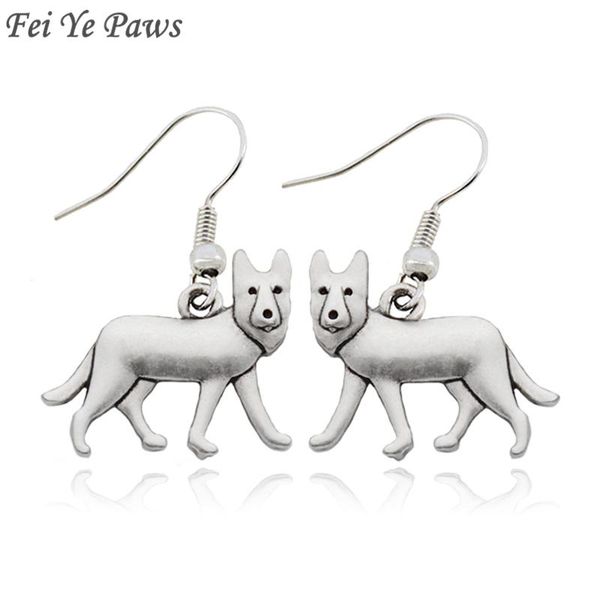 

fei ye paws punk german shepherd dog drop earrings long animal dangle earrings for women girls pet lover party jewelry, Silver