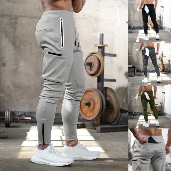 

2021 autumn men's trousers solid color jogging multi-pocket camouflage bodybuilding long pants trousers training pants #nocl3, Black
