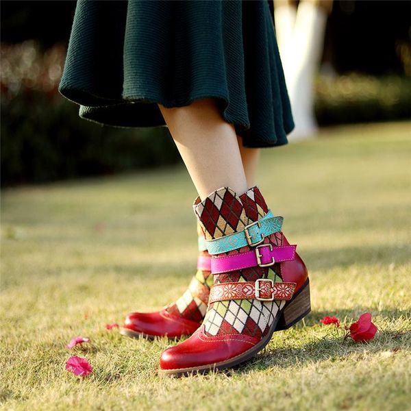 

women winter boots genuine leather ankle boots motorcycle leather thick heel short thick heel shoes winter red 2020, Black