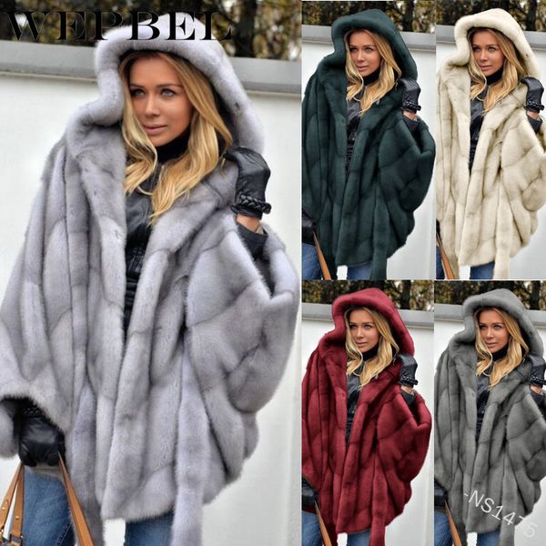 

faux fur loose coat winter women casual hooded slim bat long sleeve faux fox fur winter jacket q1210, Black
