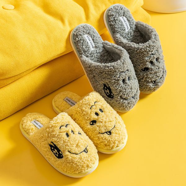 

women cartoon slippers warm faux fur indoor slippers lovers winter shoes soft plush slip-on female male home floor slide sh1011 x1020, Black