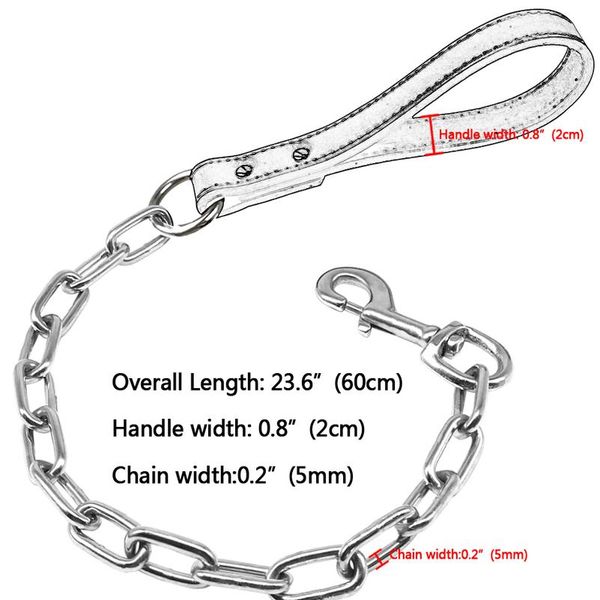 

durable dog chain leash small large dogs walking lead rope collar harness leashes with leather handle golden color pet wmtsnq